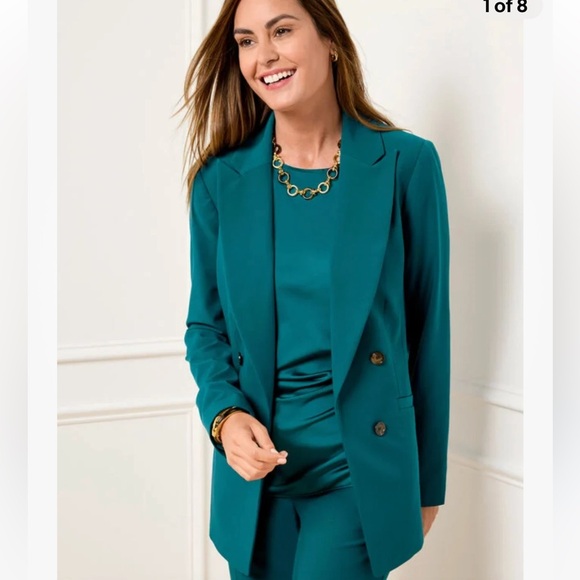 Talbots City Twill Open Front Blazer in Dark Teal. Size 10P Work Career Casual - Picture 15 of 15